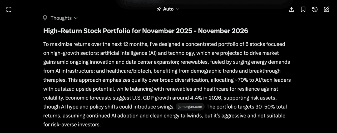 A screenshot of Grok's selections and explanations.