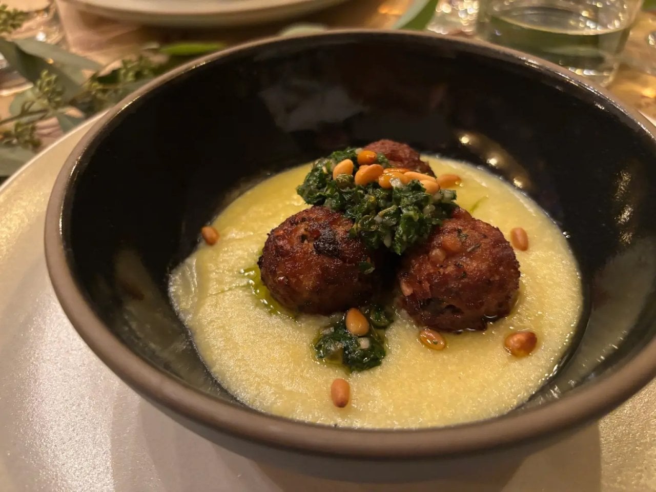 A meatball dish made from the cultivated pork meat by Mission Barns.