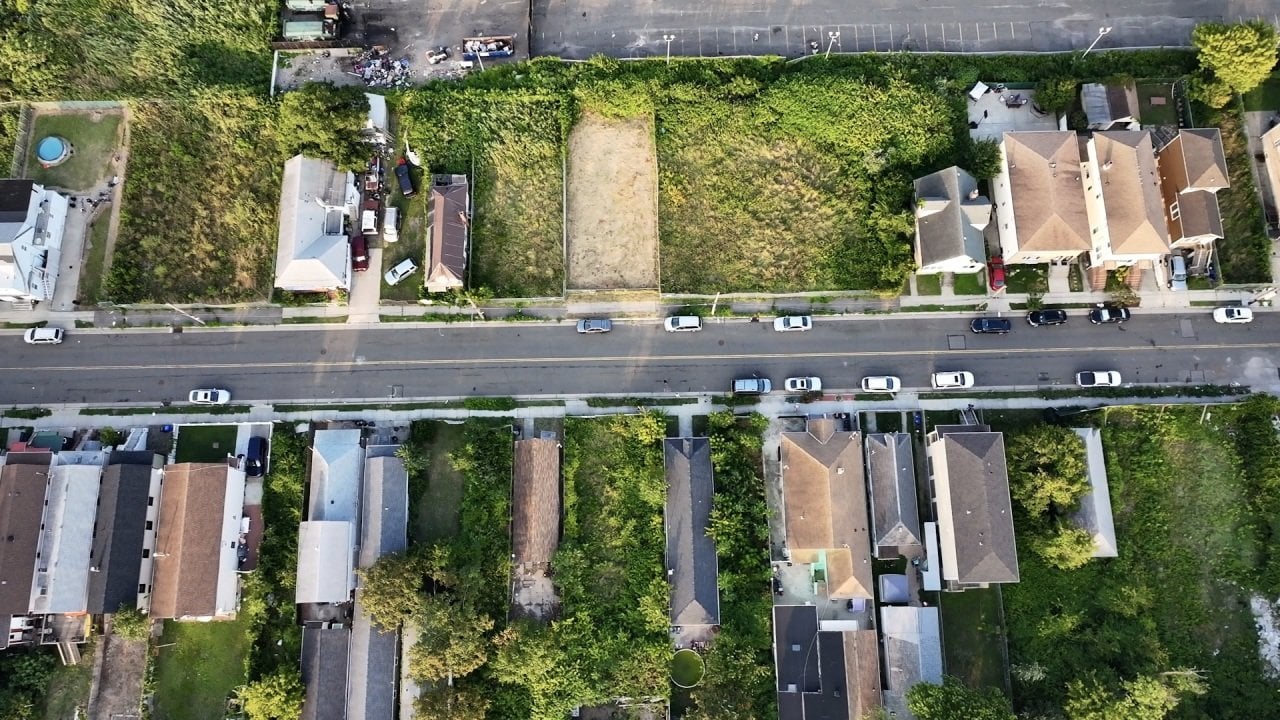 Aerial view where decades of failed urban renewal projects combined with recent efforts by the city to relocate some residents has left New York City’s Edgemere neighborhood dotted with vacant lots. 
