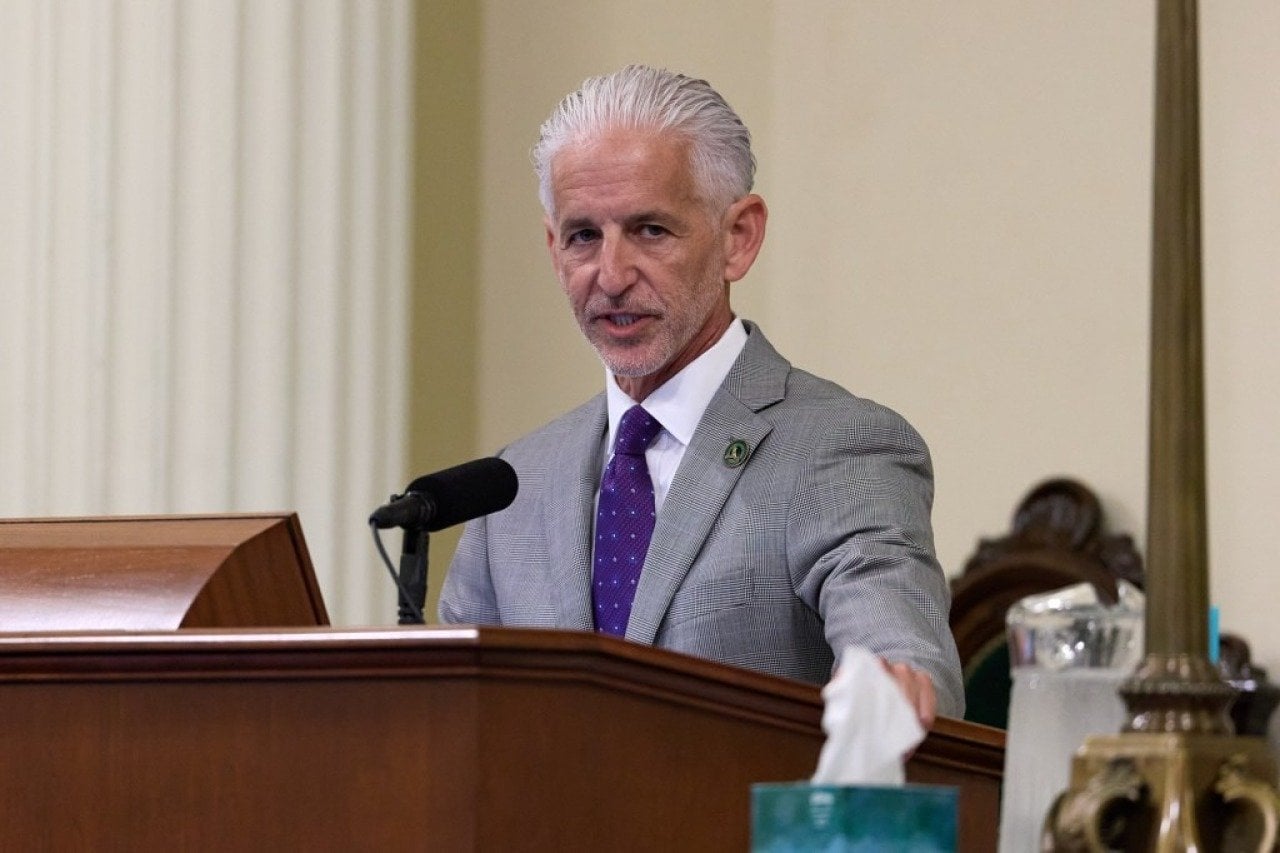 Assemblymember Josh Lowenthal at the dais during an Assembly floor session at the state Capitol in Sacramento on Aug. 21, 2025.