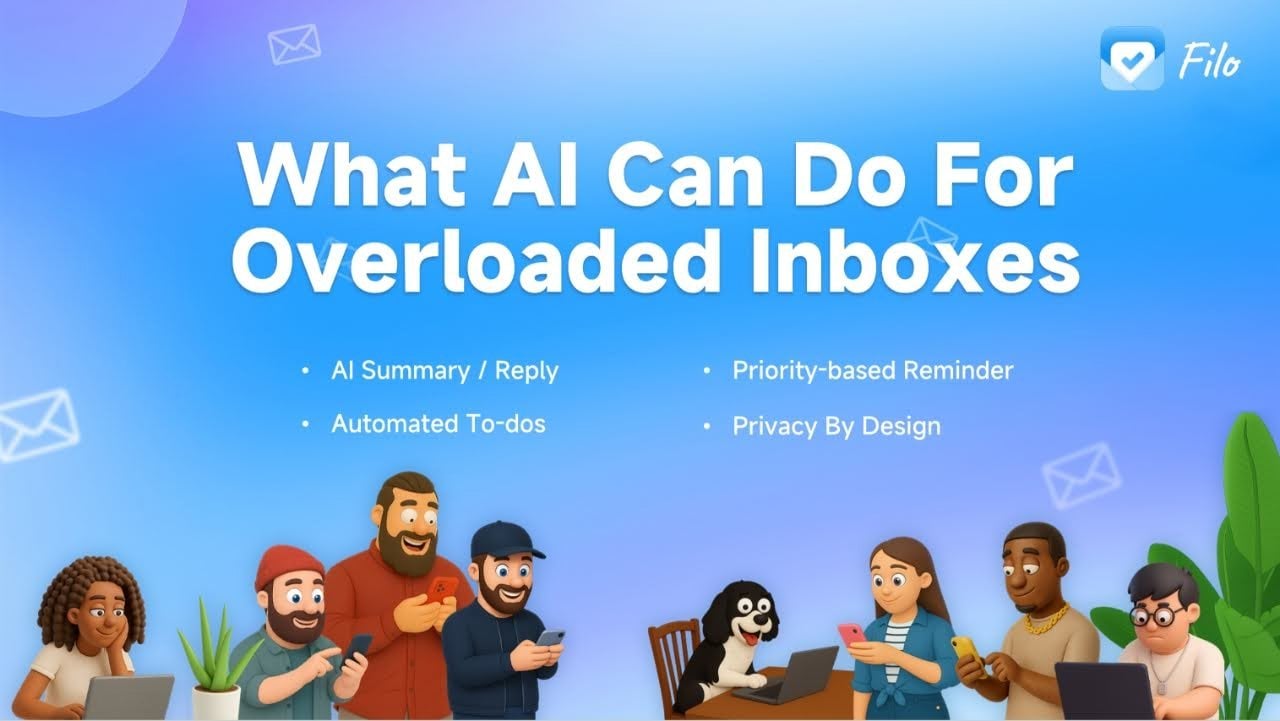 An infographic listing what AI can do for overloaded inboxes.