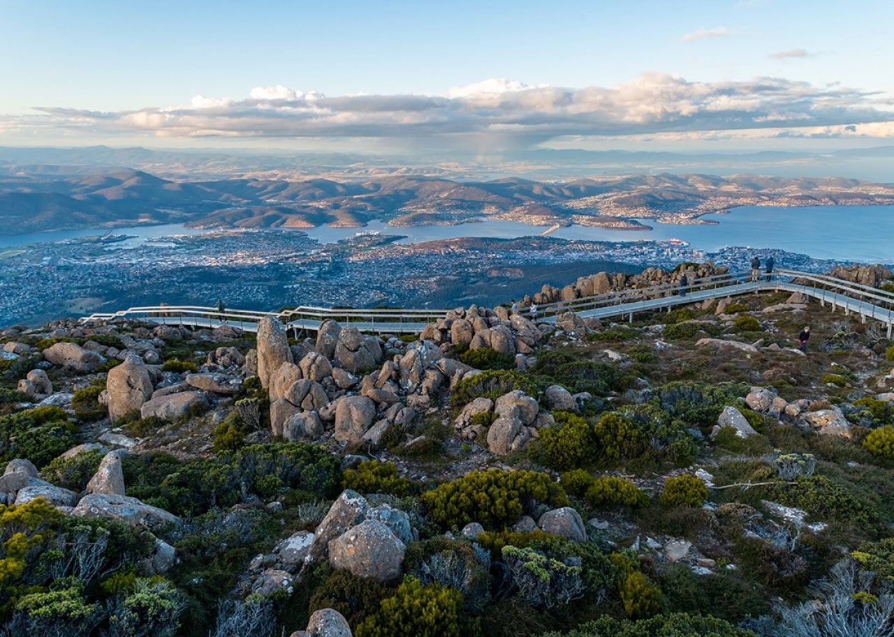 An aerial view of Mount Wellington in Tasmania, Australia.