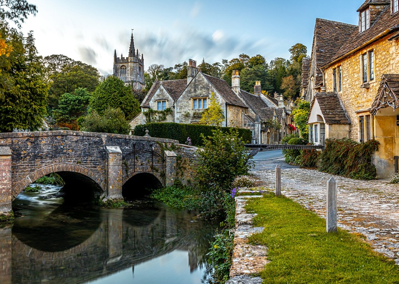 A view of the Castle Combe in the Cotswolds area in Wiltshire, England.