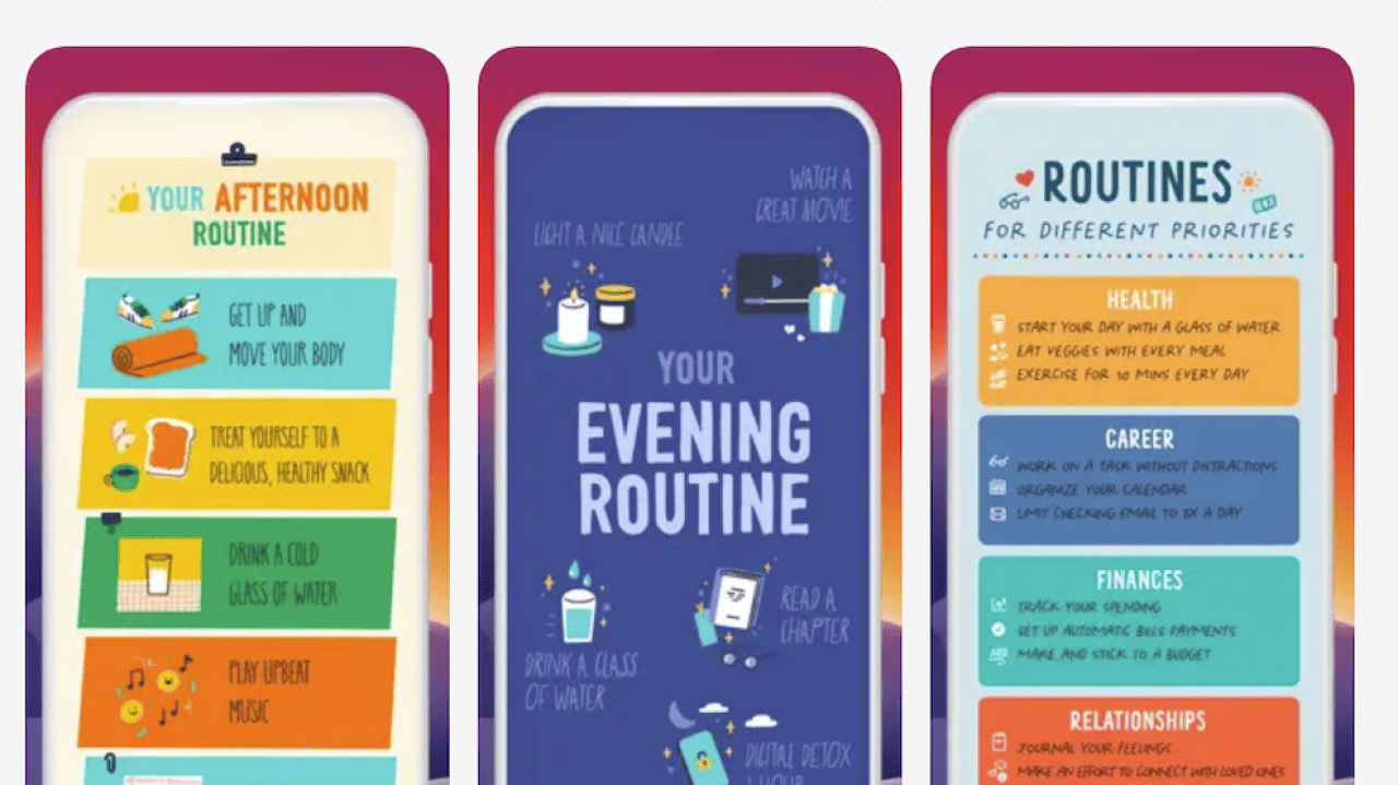 Three screenshots showing the interface of the Fabulous app.