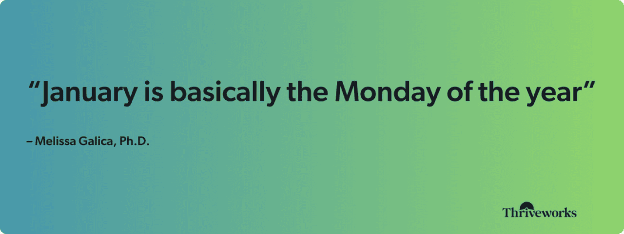 A graphic showing Dr. Melissa Galica's quote saying that January is basically the Monday of the year.