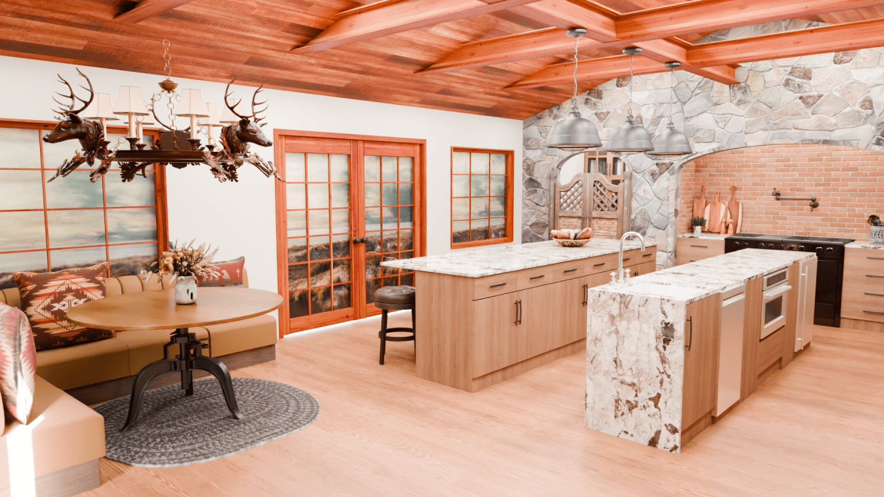 Interior of a modern kitchen inspired by the TV show, Yellowstone, as designed by May Construction.