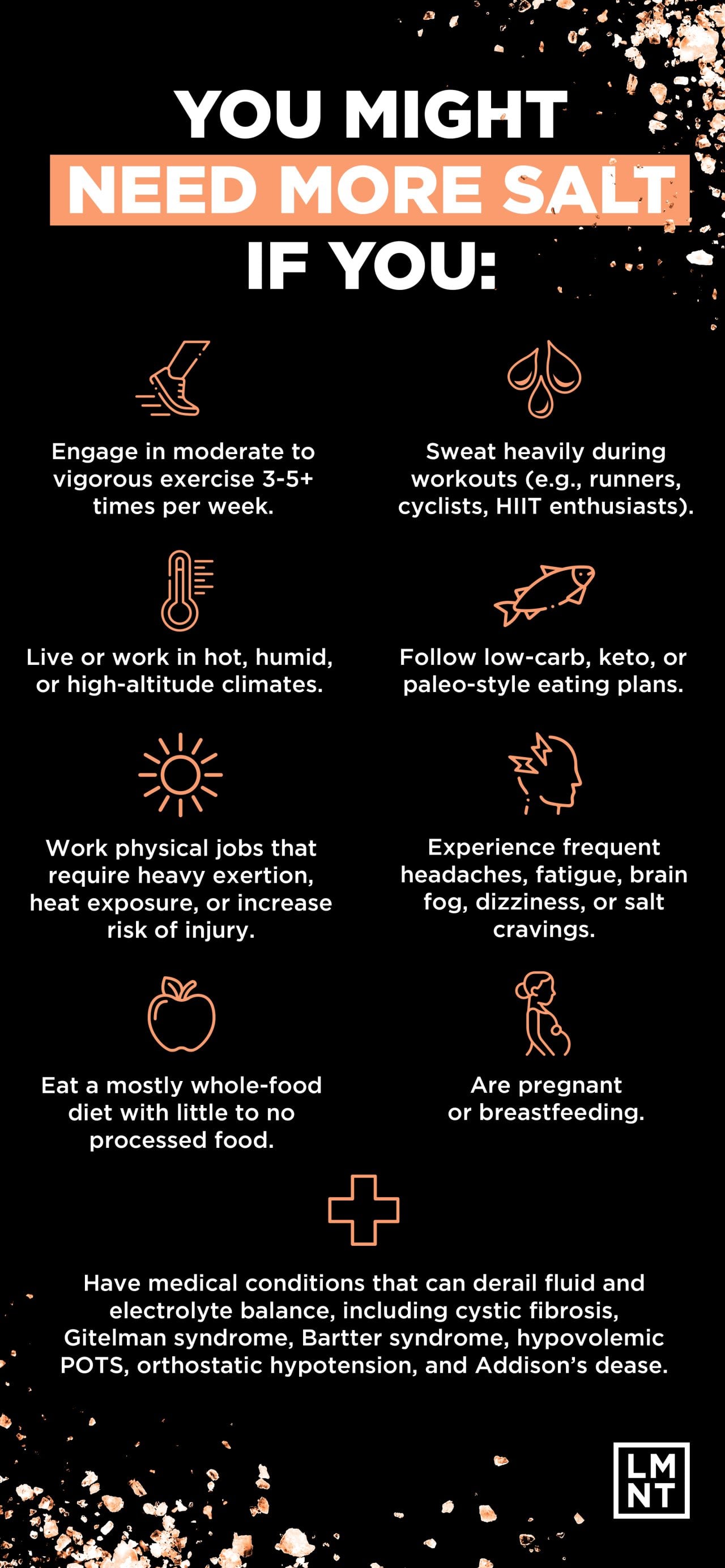 An infographic on indications a person might need more salt.