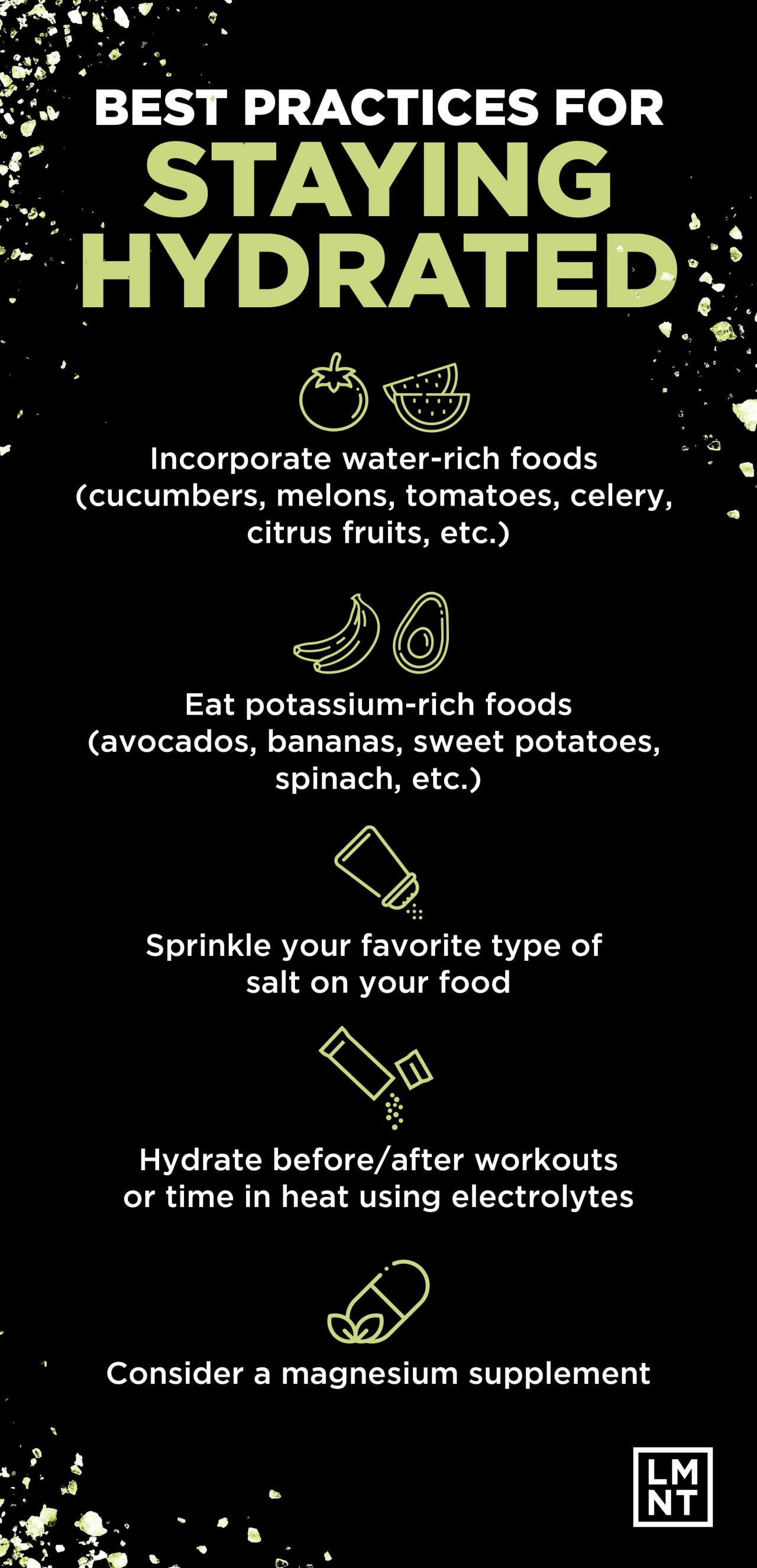 An infographic listing best practices for staying hydrated.
