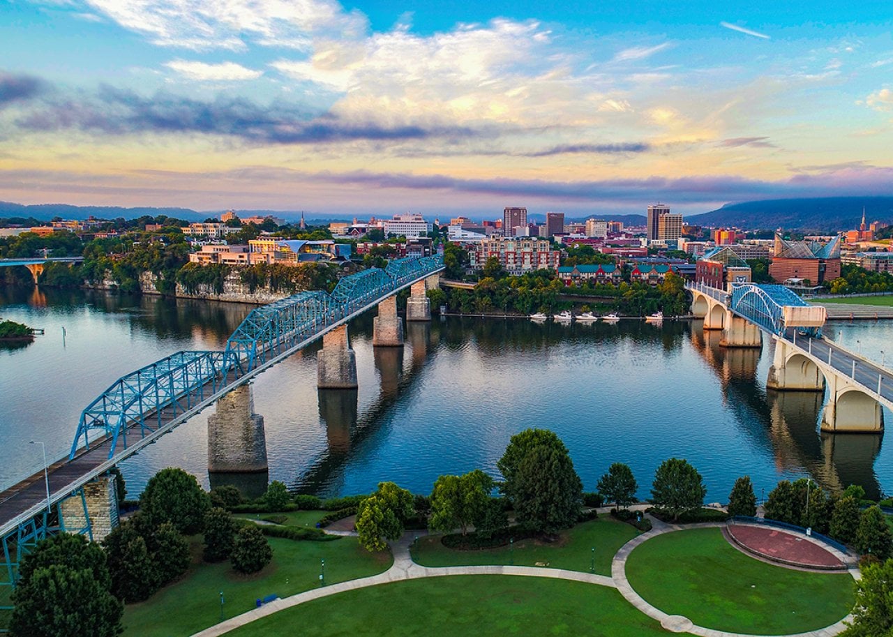 Aerial view of Chattanooga skyline in Tennessee.