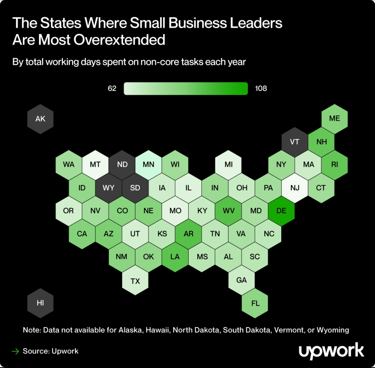 A heat map showing the states where small business leaders are most overextended.