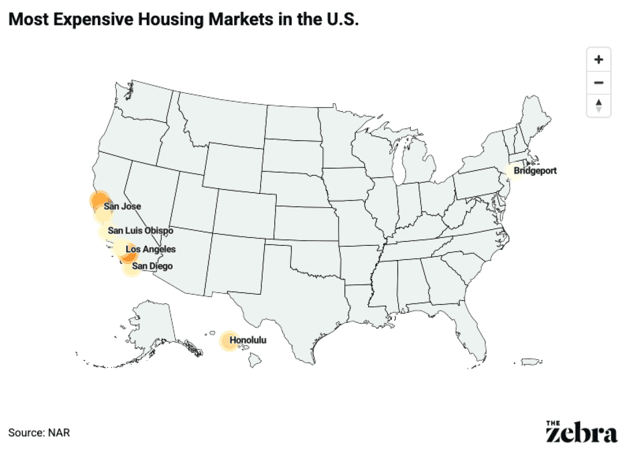 A data map of the US showing the most expensive housing markets.
