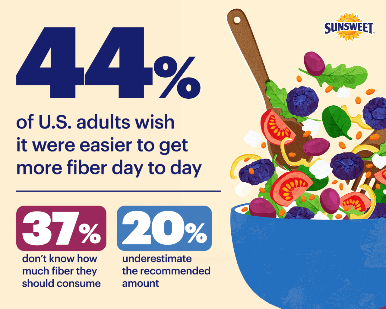 Infographic showing relevant data on fiber consumption among US adults.