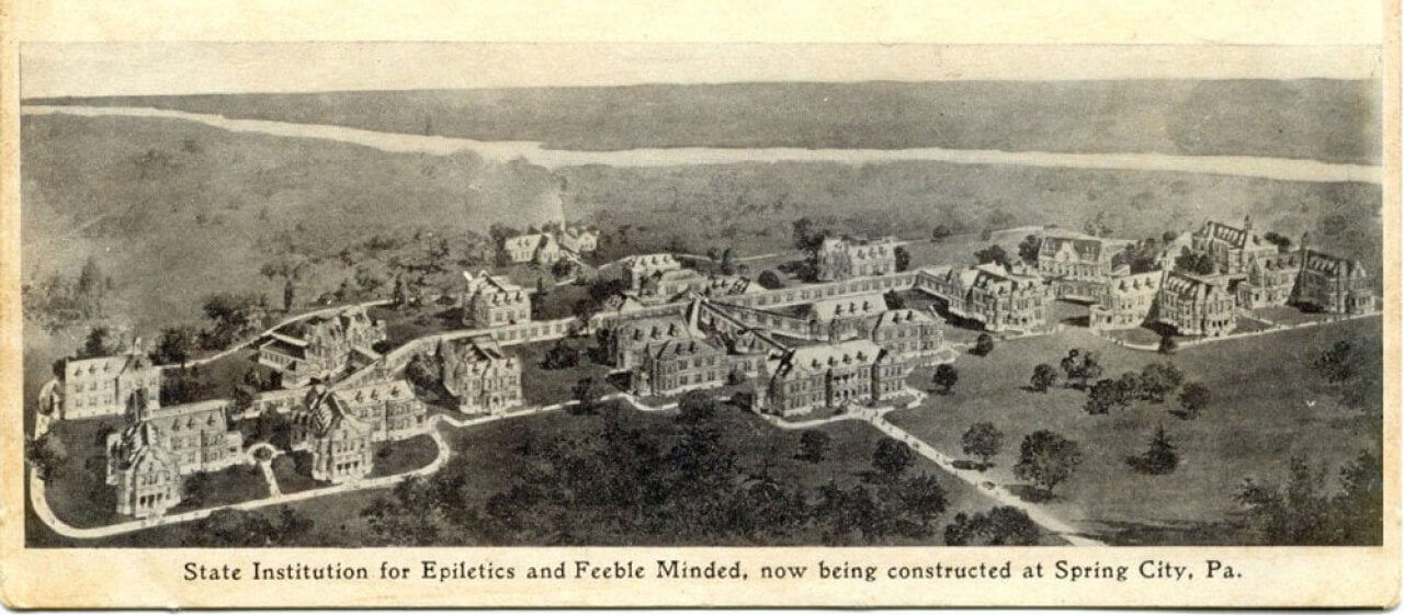 A historic image of the 'State Institution for Epiletics and Feeble Minded'.