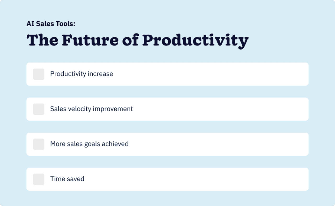 A checklist-style infographic showing AI sales tools productivity benefits.