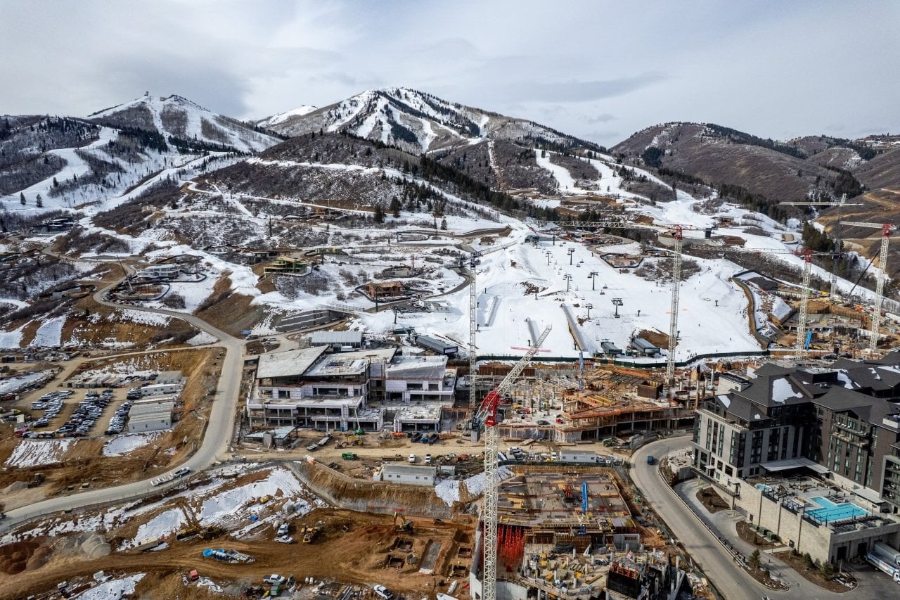 Aerial view of Deer Valley East Village in Park City on Friday, January 23, 2026.