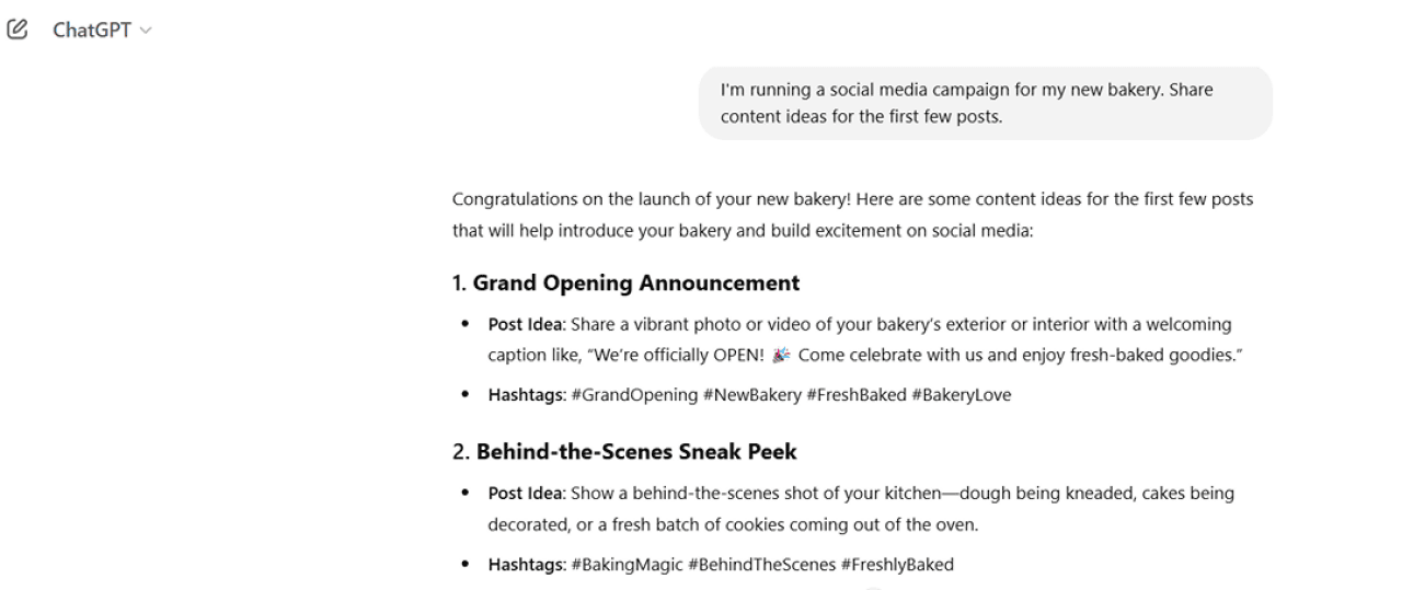 An example of how you can use ChatGPT to generate content ideas.