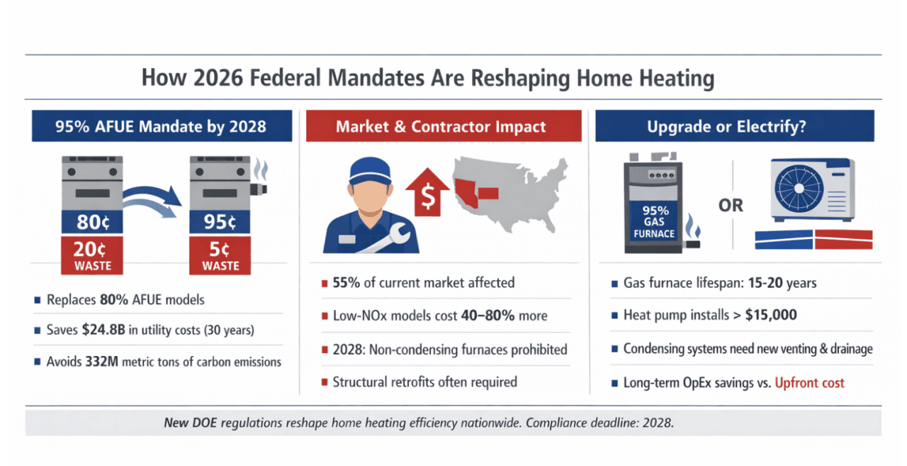 A data graphic on how 2026 federal mandates are reshaping home heating.