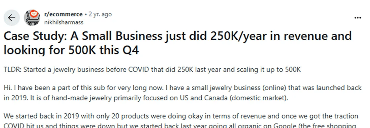 A screenshot showing a case study on Reddit. 