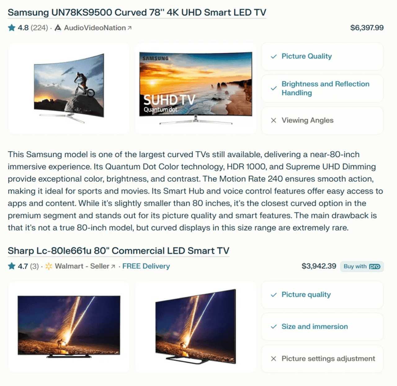 A sample advertisement of a smart LED TV via the Perplexity Merchant Program.