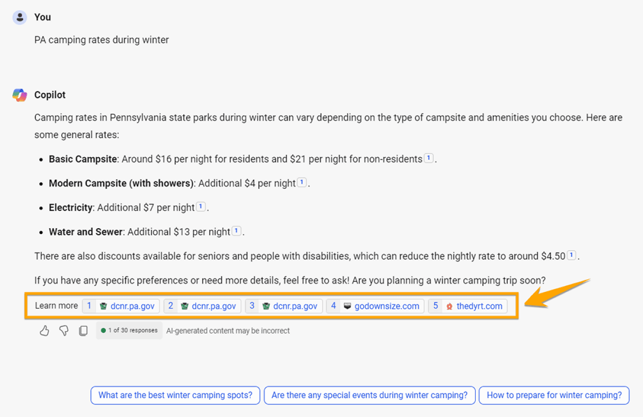 A screenshot of an AI prompt ran manually on Copilot.