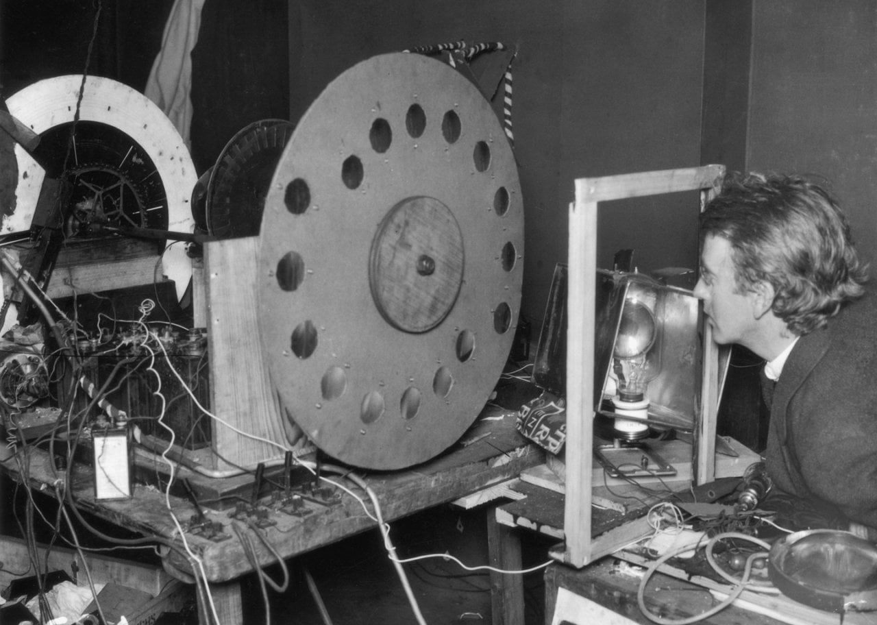 John Logie Baird, the inventor of television, with his transmitting station