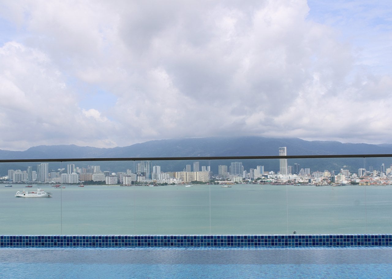 A panoramic aerial view of Georgetown, Penang island in Malaysia.