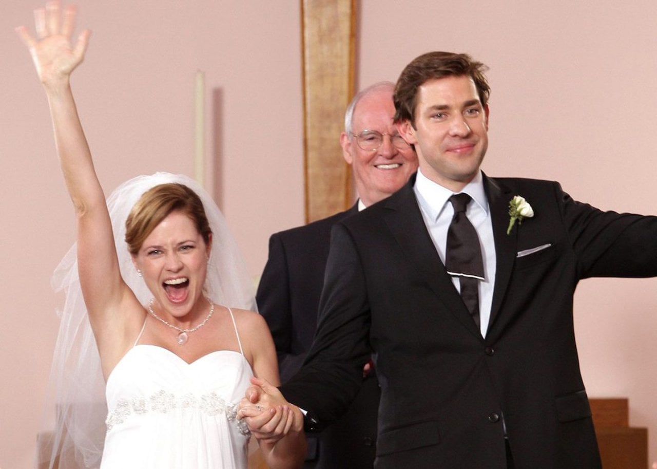 Jim and Pam celebrating after getting married on The Office