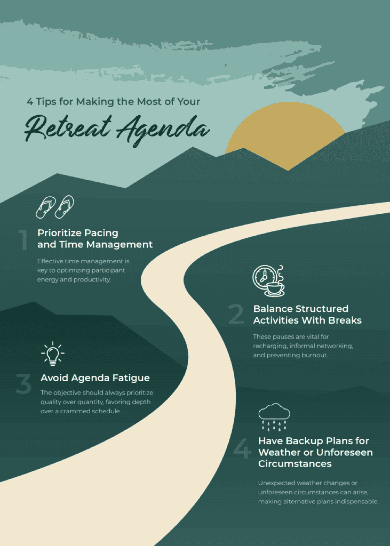 A poster listing the tips for making the most of a retreat agenda.
