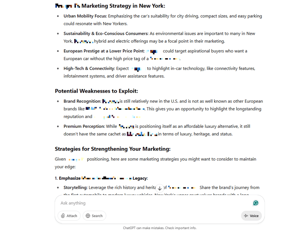 An ChatGPT example prompt providing details, including the new competitor&rsquo;s strengths and weaknesses.