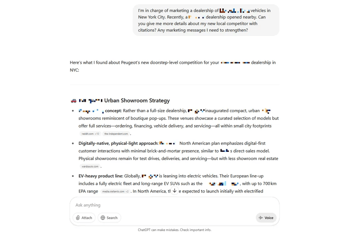 A ChatGPT example prompt asking for information about a brand that recently opened nearby.