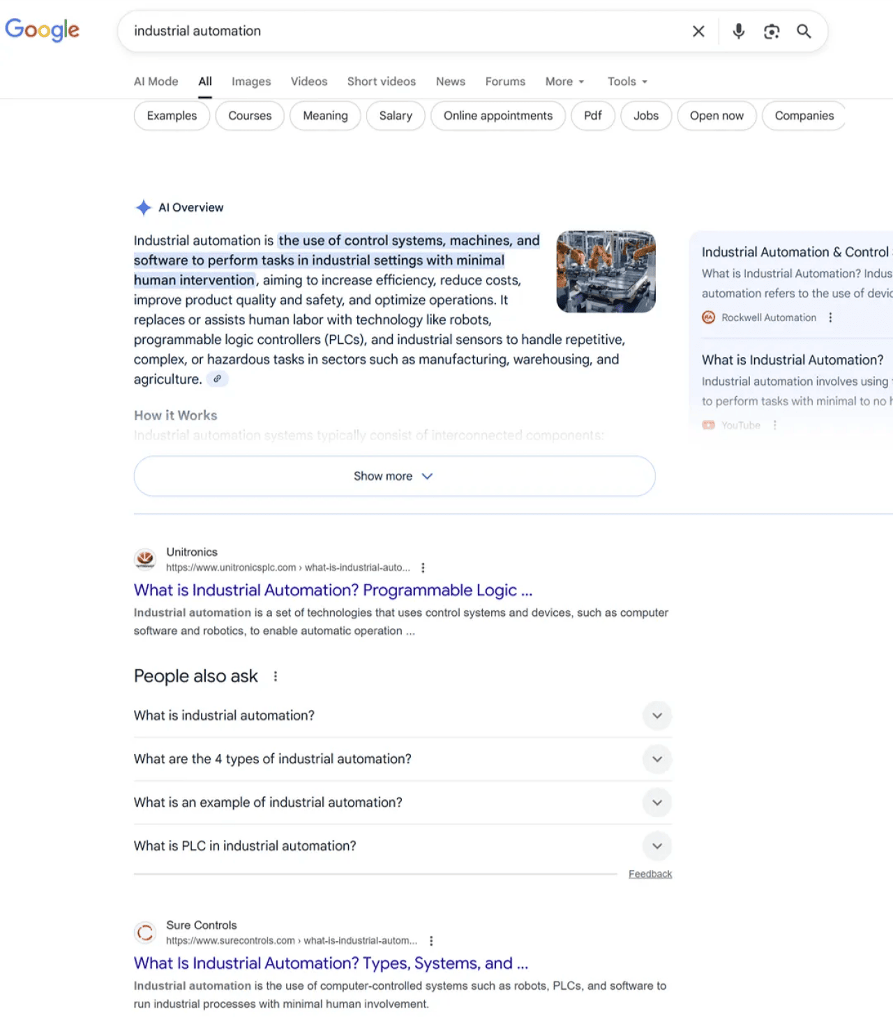 A screenshot showing an example of searching intent for a keyword and its Google page results.