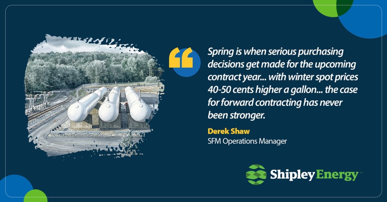 A quote infographic of Derek Shaw, SFM Operations Manager, on purchasing decisions during spring.