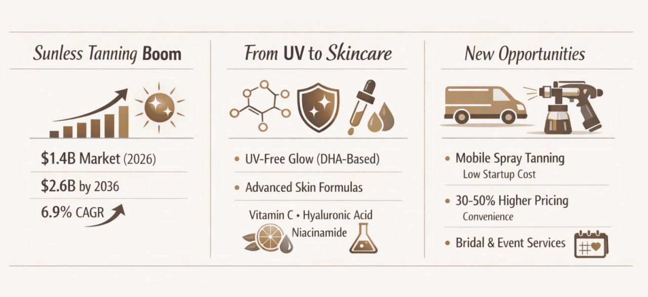 An infographic showing the market trends reshaping the sunless tanning industry.