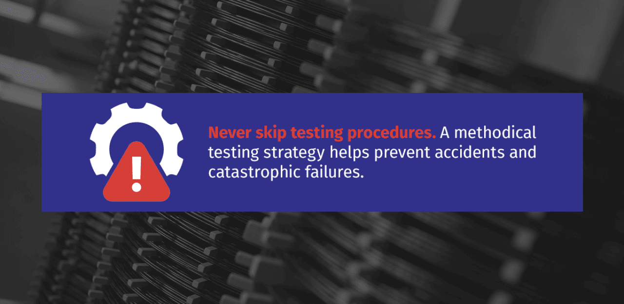 An infographic reminding to never skip testing procedures when replacing a transformer.