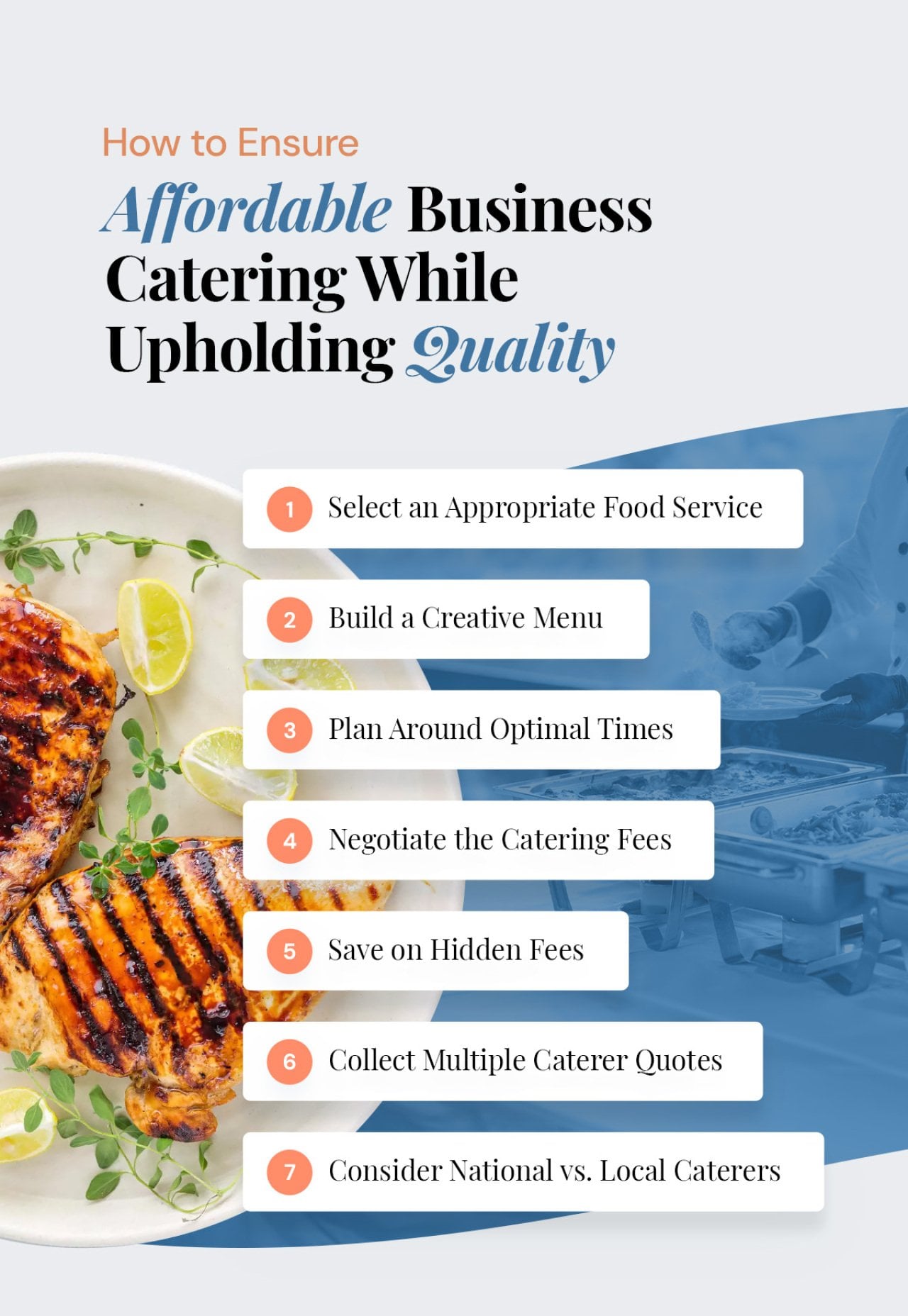 An infographic on how to ensure affordable business catering while upholding quality.