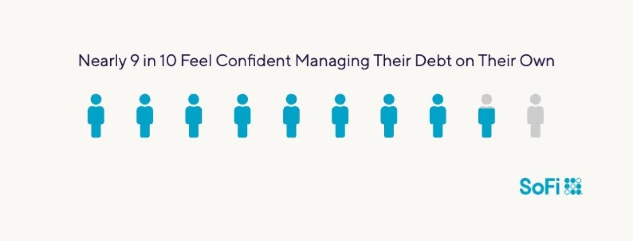 An infographic showing that 9 in 10 feel confident managing their debt on their own.