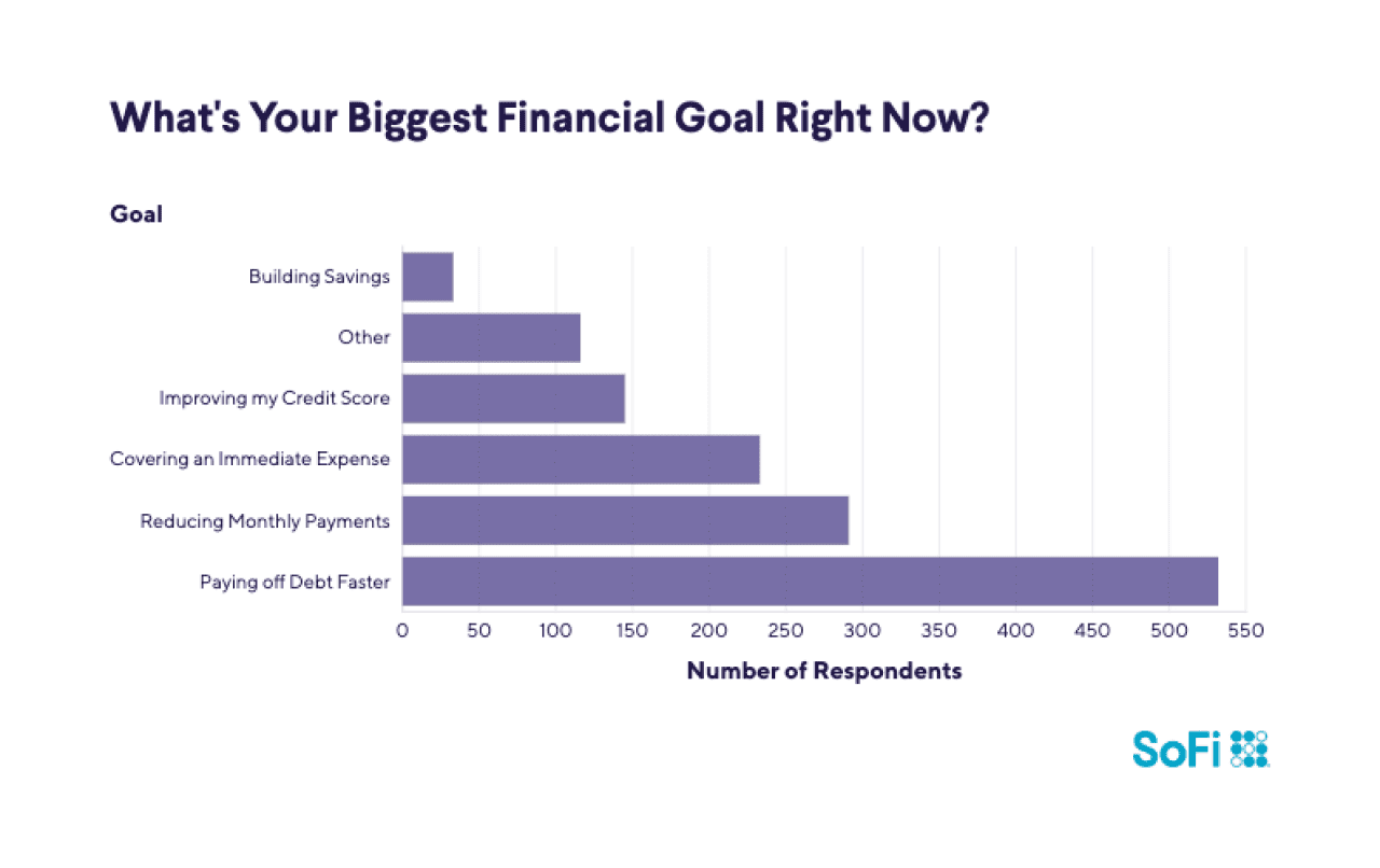 A data bar chart showing the users' top biggest financial goals right now.