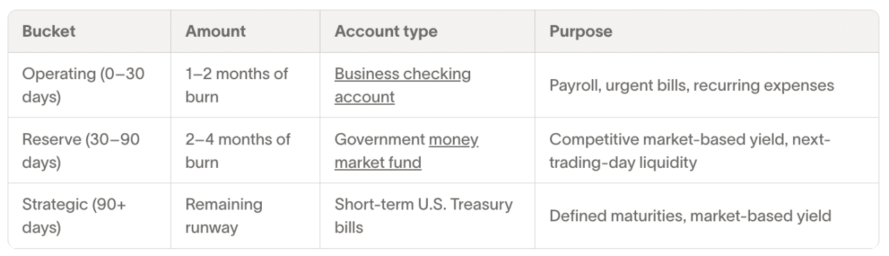 A table of segment cash by time horizon, account types, and purpose.