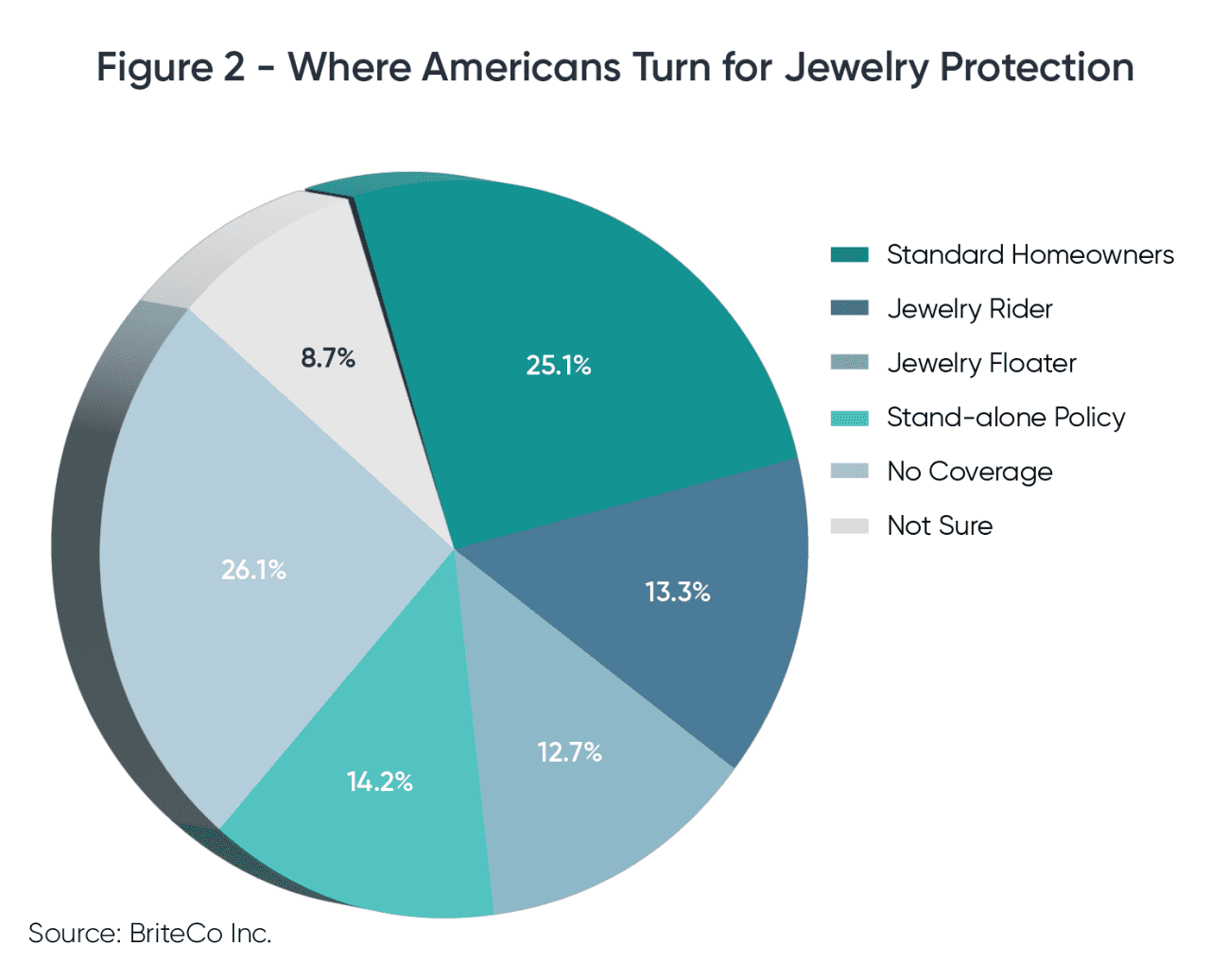 A pie chart showing the percentages on where Americans turn for jewelry protection.
