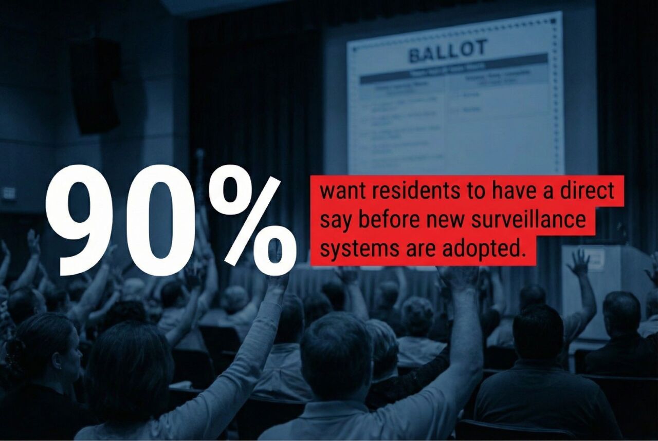 An infographic stating that 90% of respondents want residents to have a direct say before new surveillance systems are adopted.