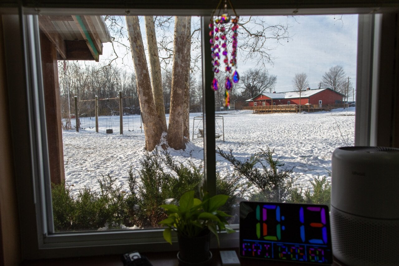 A view from the library across the grounds toward the main building. 