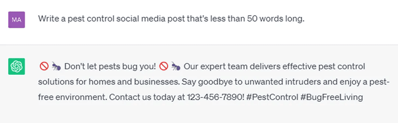 A social media post generated from a prompt on ChatGPT.
