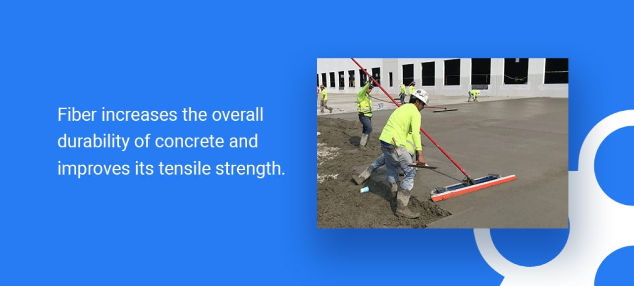 An infographic citing the main benefit of reinforcing fiber in concrete.