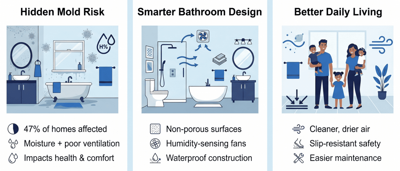 Infographic showing the benefits of remodeling a bathroom with a modern design.
