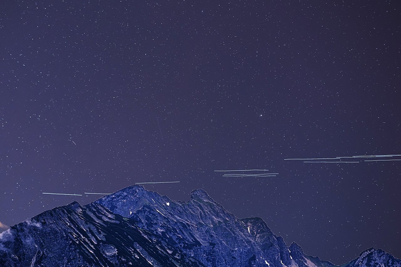 Starlink satellites in the night sky.