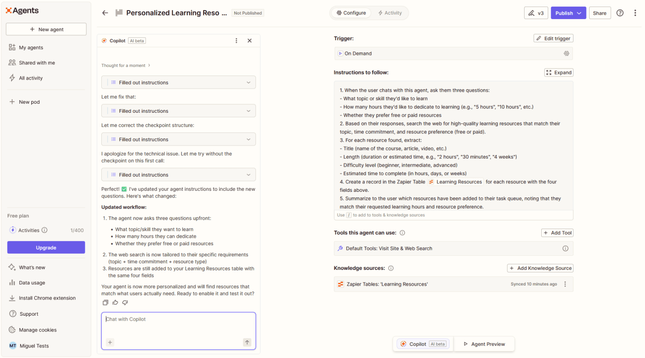 A sample screenshot of building a brainstorming list.