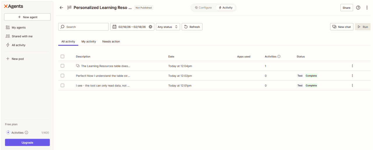 A sample screenshot of collected responses.