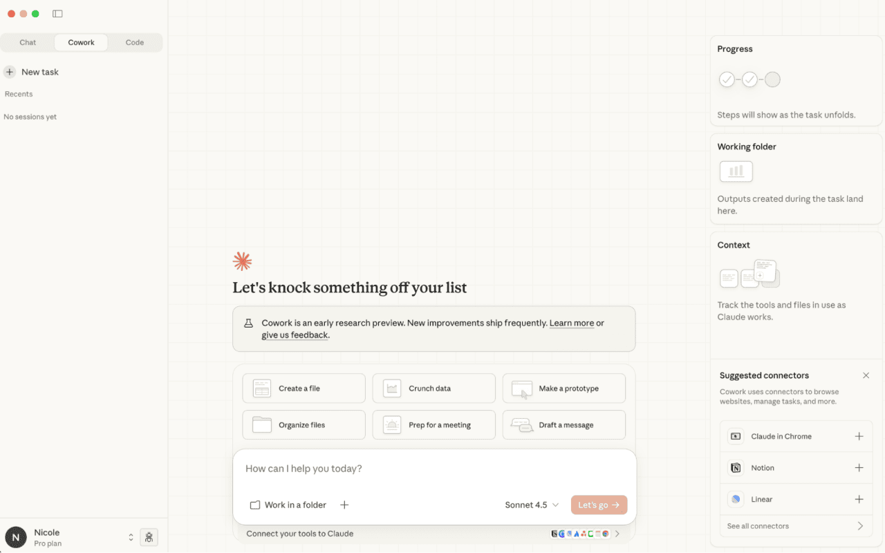 A screenshot of a Claude Cowork interface.