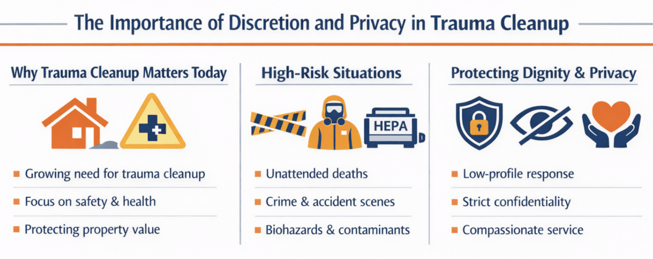 An infographic showing the importance of discretion and privacy in trauma cleanup.