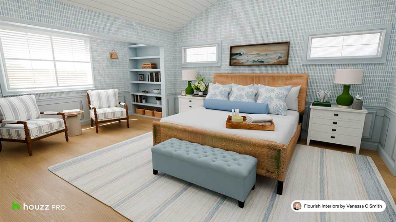 A dreamy and soothing Nantucket-inspired bedroom by Flourish Interiors.